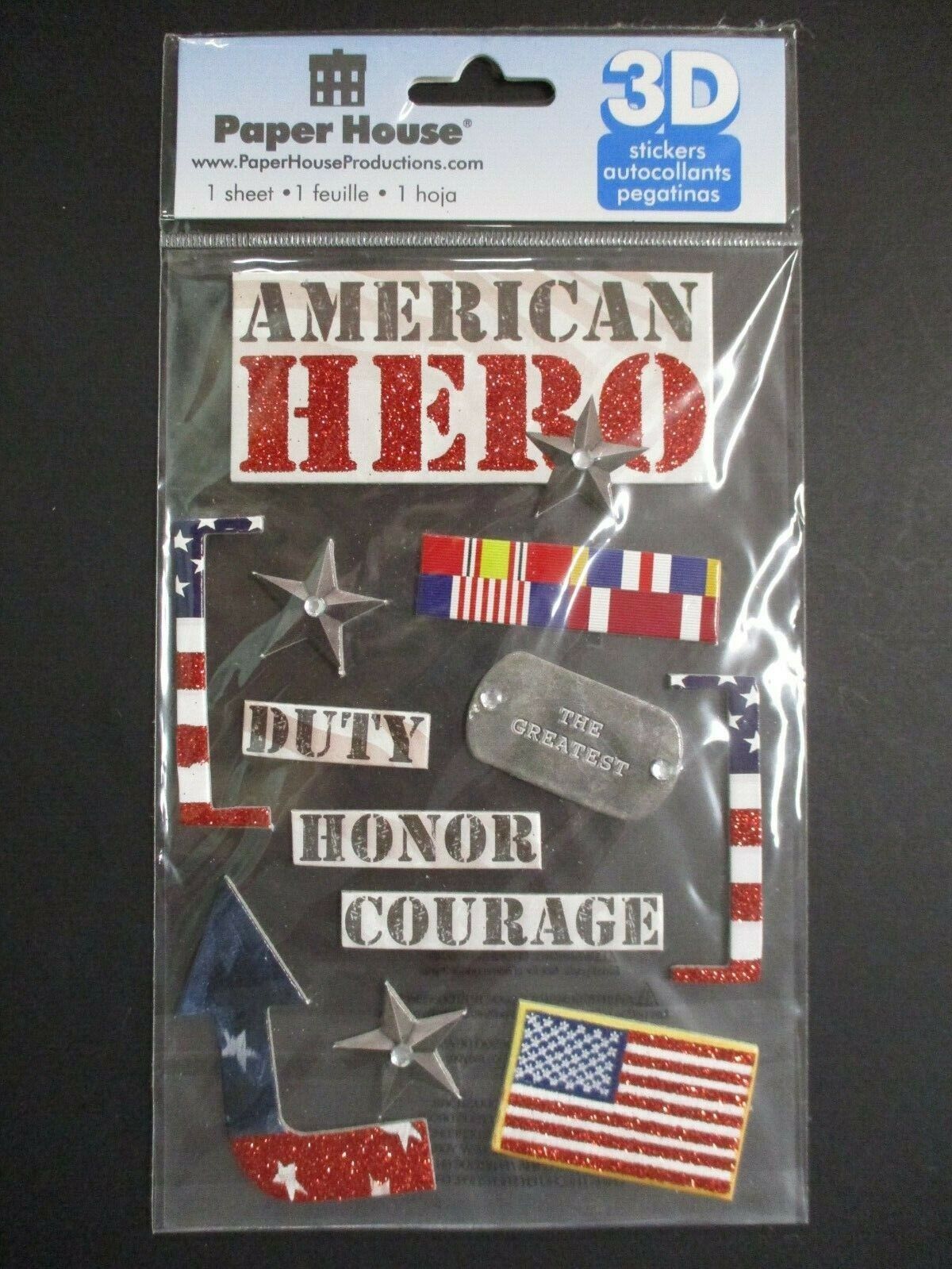 Paper House 3D American Hero Sticker Set with 12 Stickers Glitter Red New in Bag