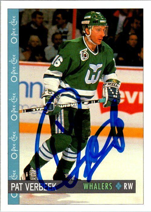 Pat Verbeek Hartford Whalers Hand Signed 1992-93 OPC Hockey Card 197 NM-MT