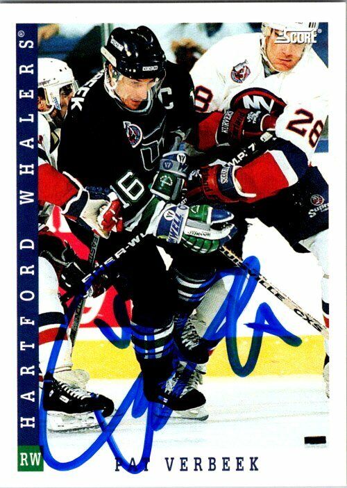 Pat Verbeek Hartford Whalers Hand Signed 1993-94 Score Hockey Card 10 NM-MT