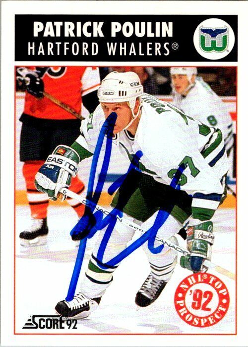 Patrick Poulin Hartford Whalers Hand Signed 1992-93 Score Hockey Card 478