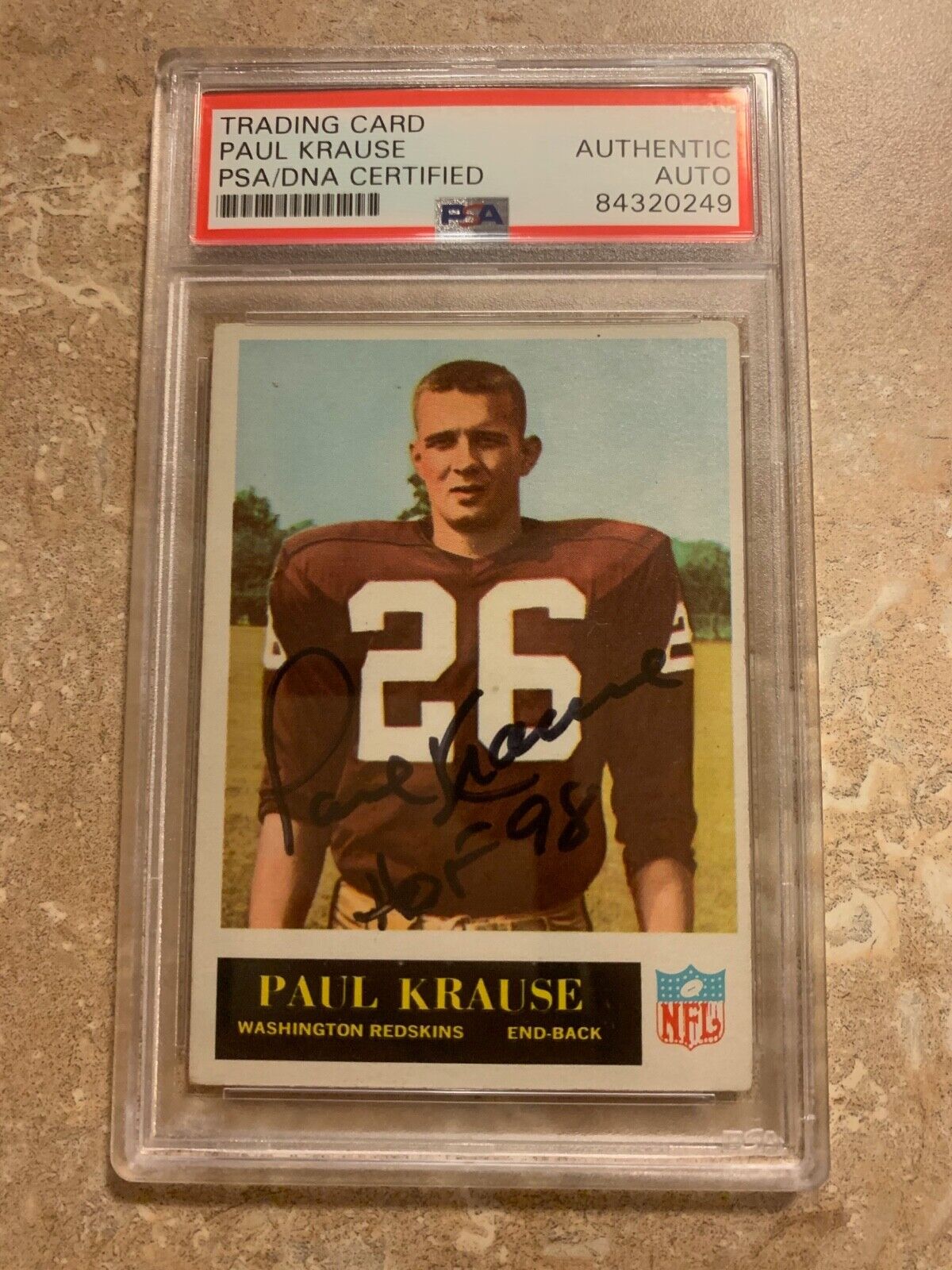 Paul Krause 1965 Philadelphia Rookie card Autographed 189 PSA slabbed