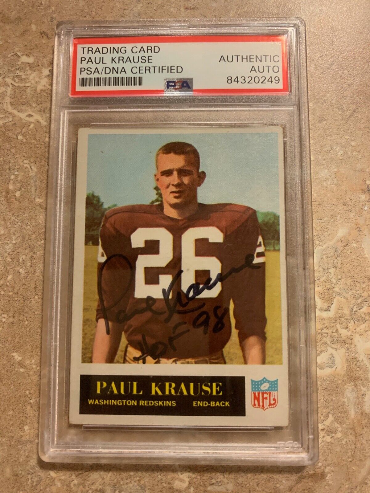 Paul Krause 1965 Philadelphia Rookie card Autographed 189 PSA slabbed