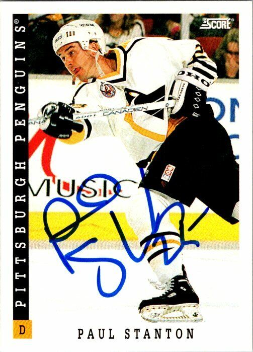 Paul Stanton Pittsburgh Penguins Hand Signed 1993-94 Score Hockey Card 321 NM