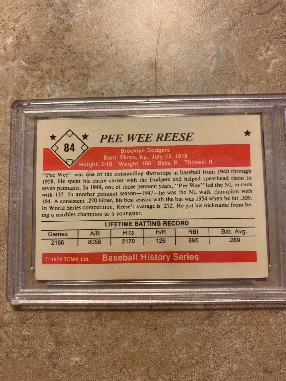 Pee Wee Reese Autographed 1979 TCMA Card 84 PSA Certified & Slabbed