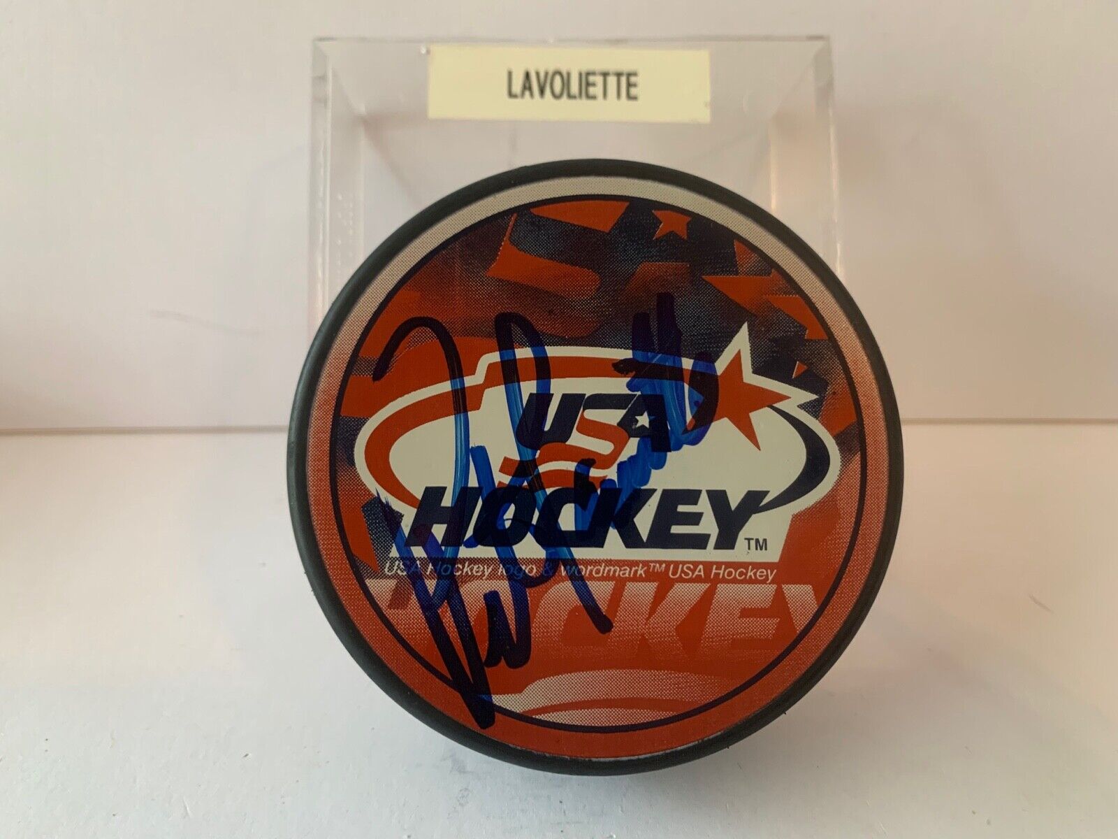 Peter Laviolette Autographed Official NHL Hockey Puck with Team USA Hockey Logo