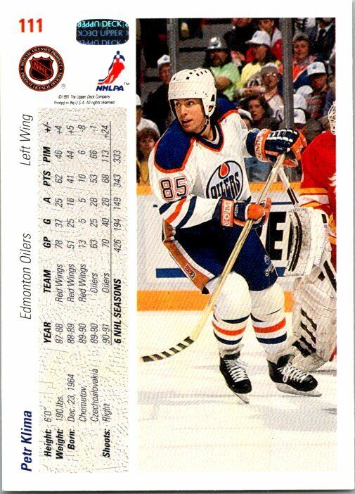 Petr Klima Edmonton Oilers Hand Signed 1991-92 Upper Deck Hockey Card 111 NM