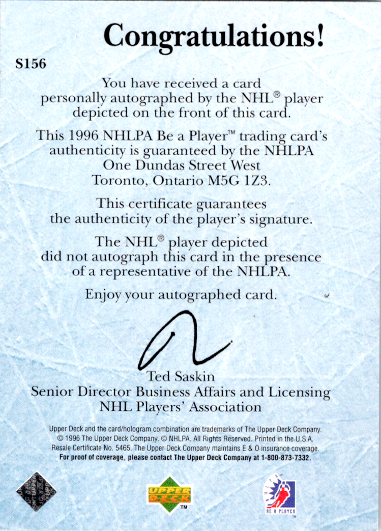 Petr Nedved 1995-96 Be A Player Upper Deck Auto Card S156 Signed NM to MT