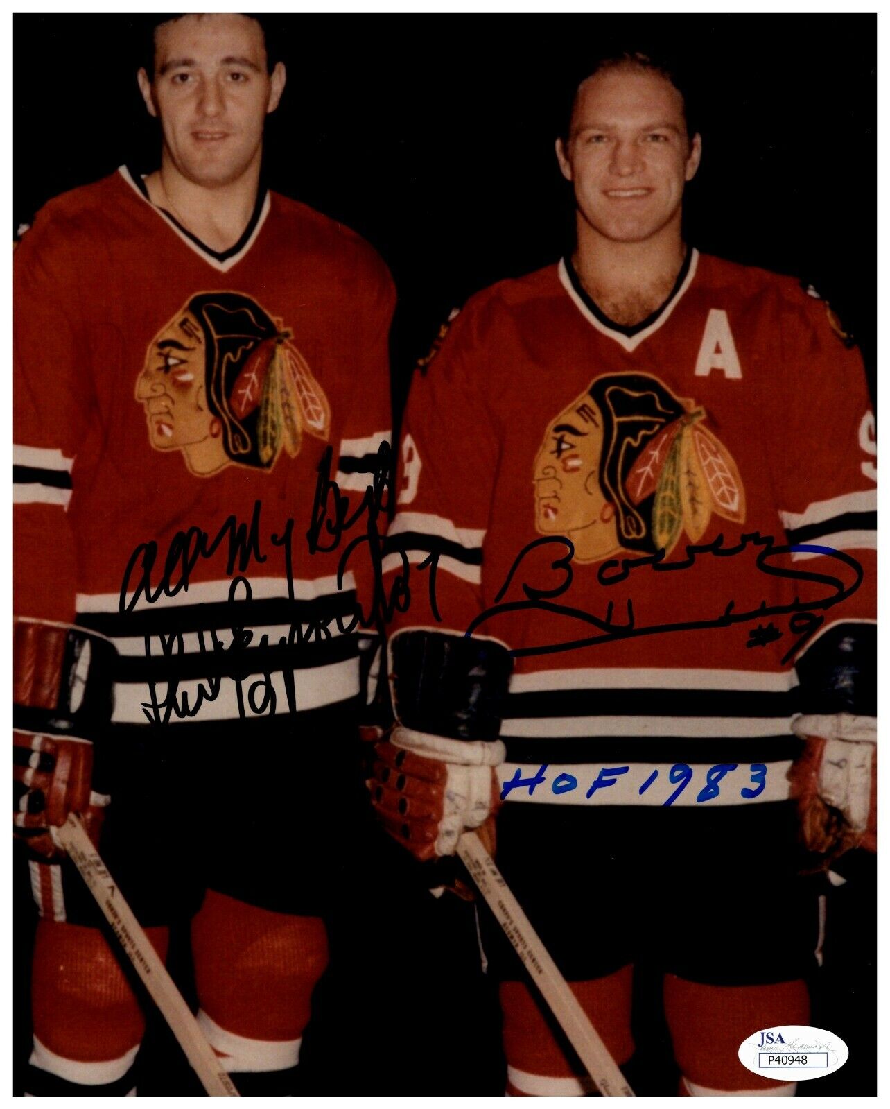 Phil Esposito & Bobby Hull Blackhawks Autographed Signed 8x10 Color Photo JSA