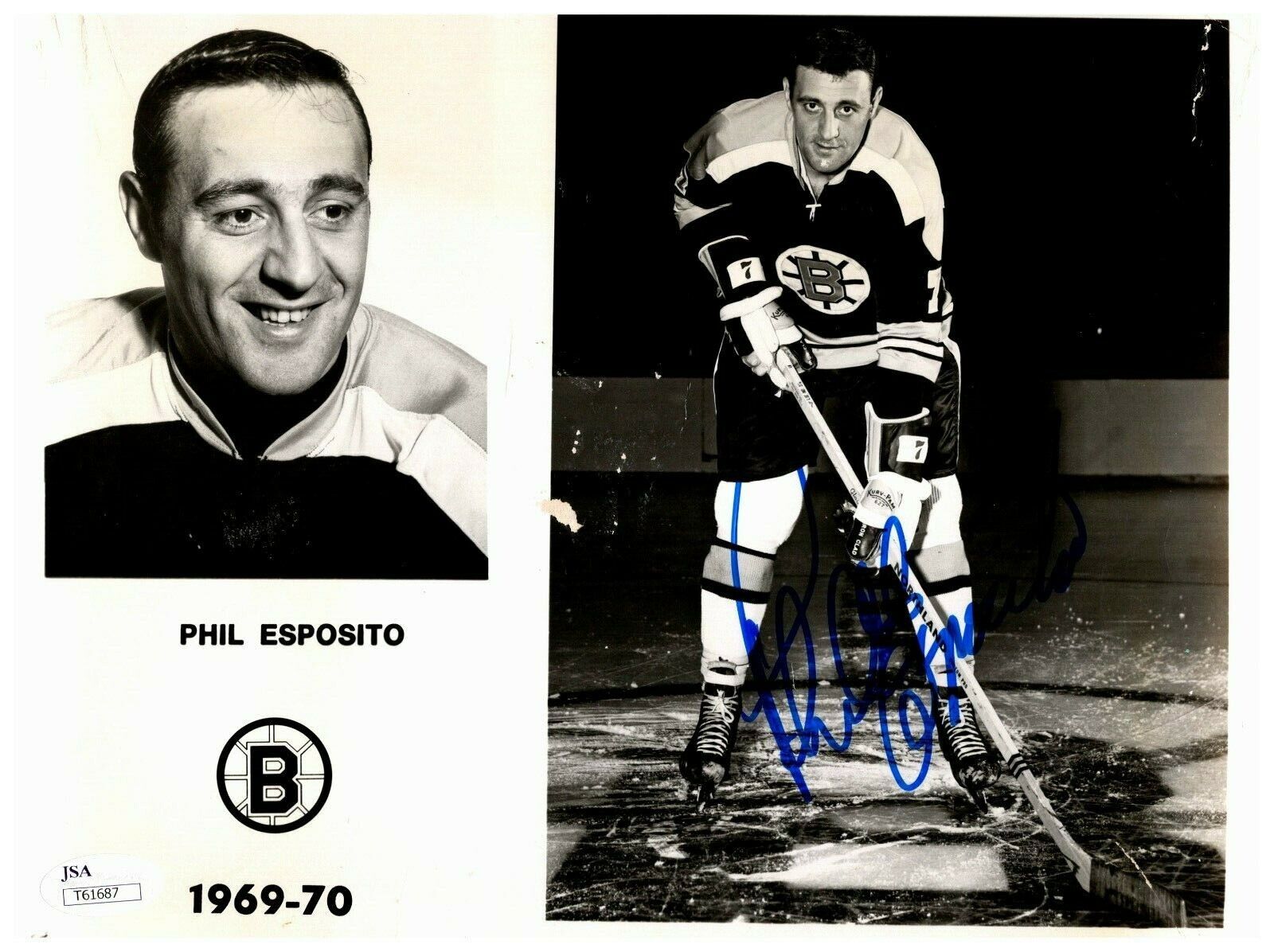 Phil Esposito Boston Bruins Vintage Autographed Signed 8x10 B&W Photo JSA COA
