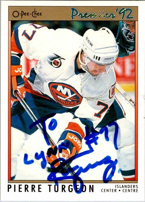 Pierre Turgeon New York Islanders Hand Signed 1991-92 OPC Hockey Card 59 NM-MT