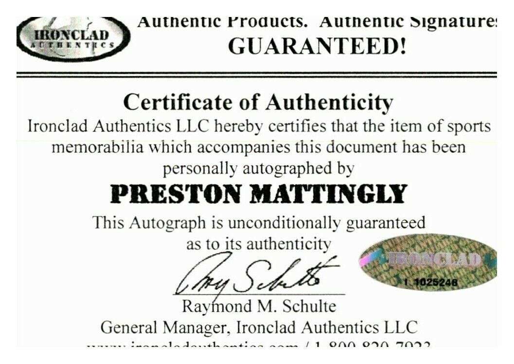 Preston Mattingly MLB Ironclad Authentic Autographed Signed 8x10 Photo