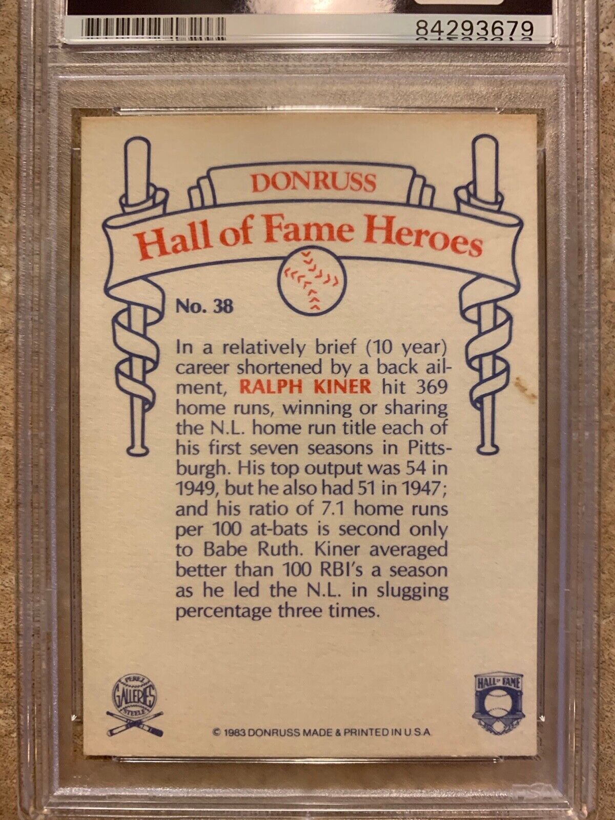 Ralph Kiner Autographed 1983 Donruss Hall of Famer Card PSA Certified & Slabbed