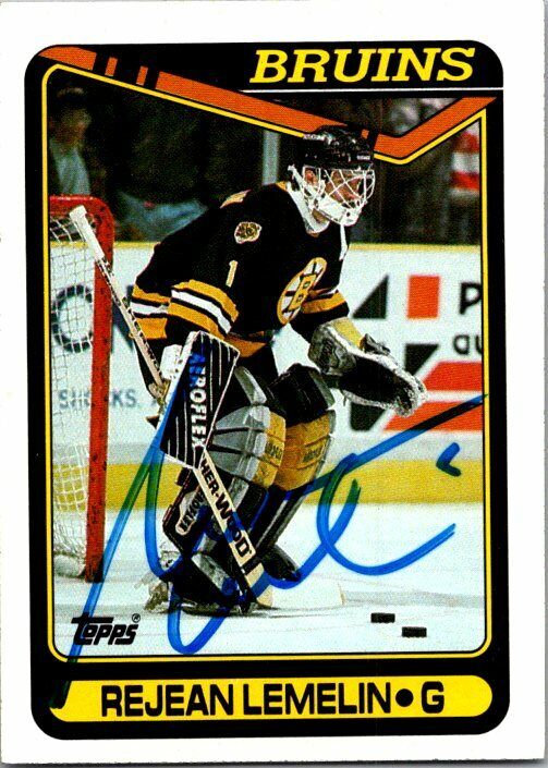 Rejean Lemelin Boston Bruins Hand Signed 1990-91 Topps Hockey Card 343 NM
