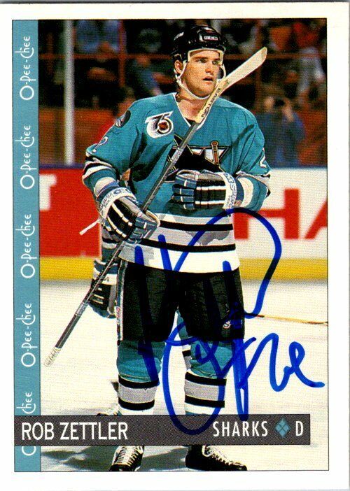 Rob Zettler San Jose Sharks Hand Signed 1992-93 O-PEE-CHEE Hockey Card 366 EX