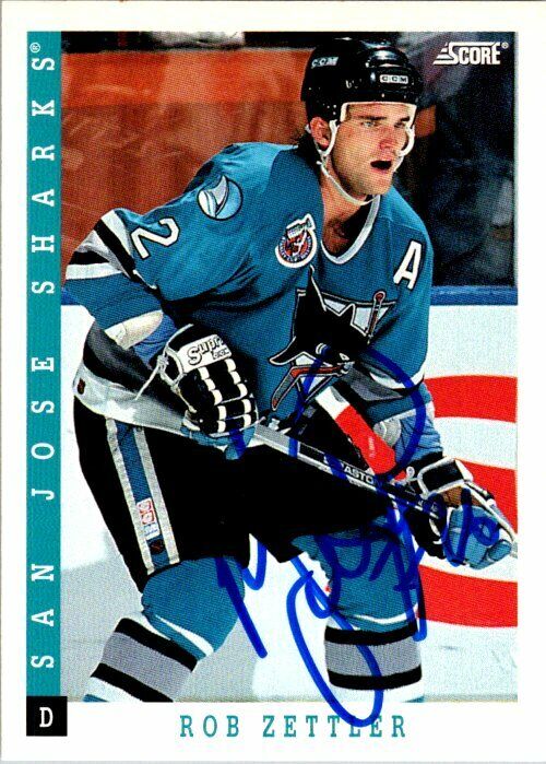 Rob Zettler San Jose Sharks Hand Signed 1993-94 Score Hockey Card 413 NM