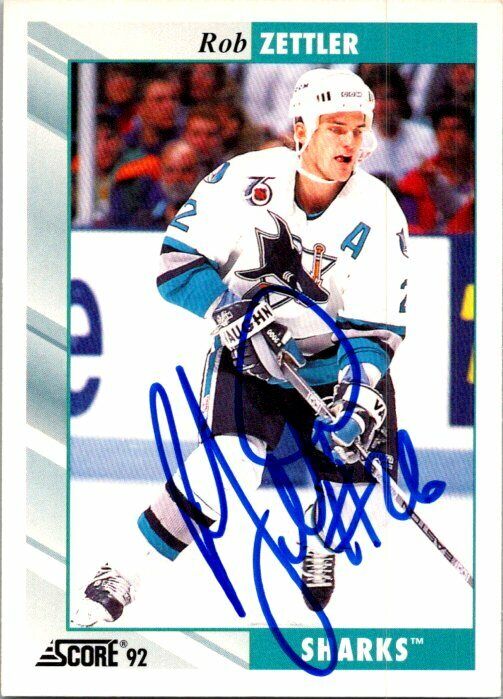Rob Zettler San Jose Sharks Hand Signed 1992-93 Score Hockey Card 191 NM