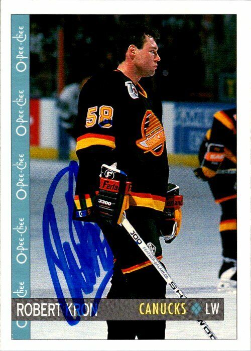 Robert Kron Vancouver Canucks Hand Signed 1992-93 OPC Hockey Card 2 NM