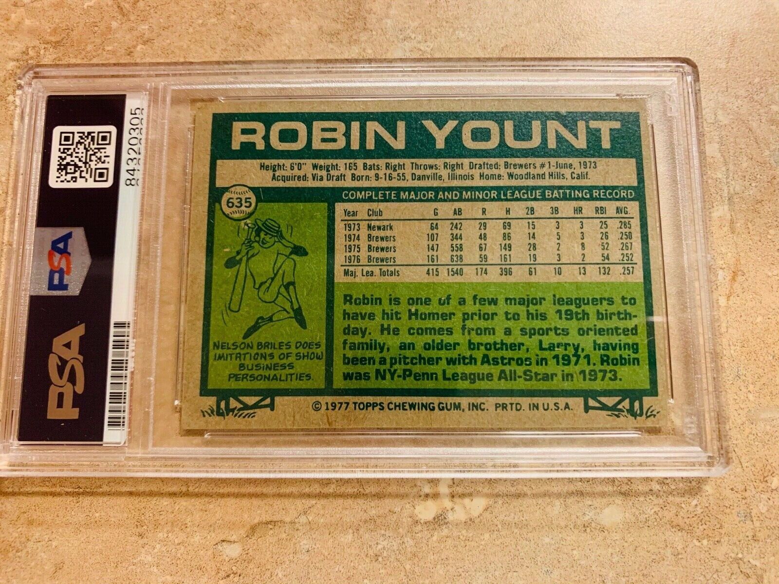 Robin Yount Autographed 1977 Topps Baseball Card 635 PSA Slabbed Certified