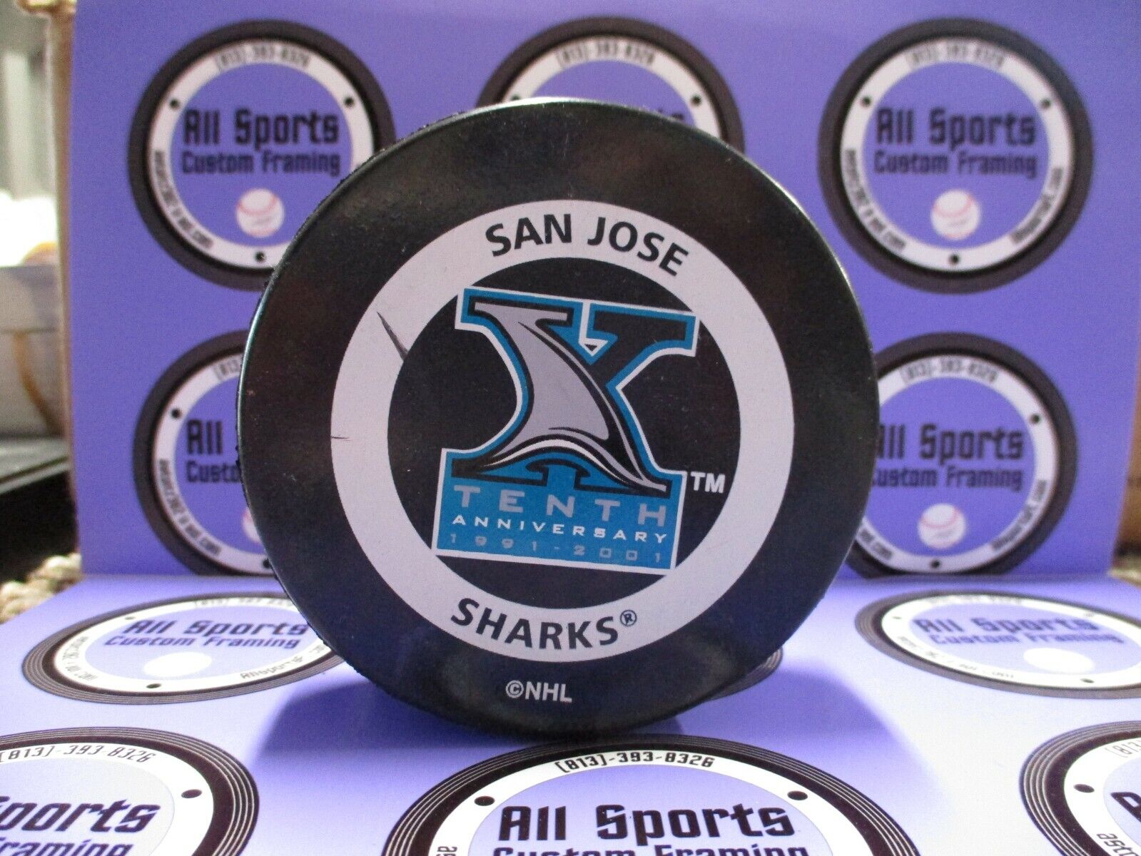 San Jose Sharks 10th Anniversary 1991 - 2001 NHL Official Game Puck Inglasco