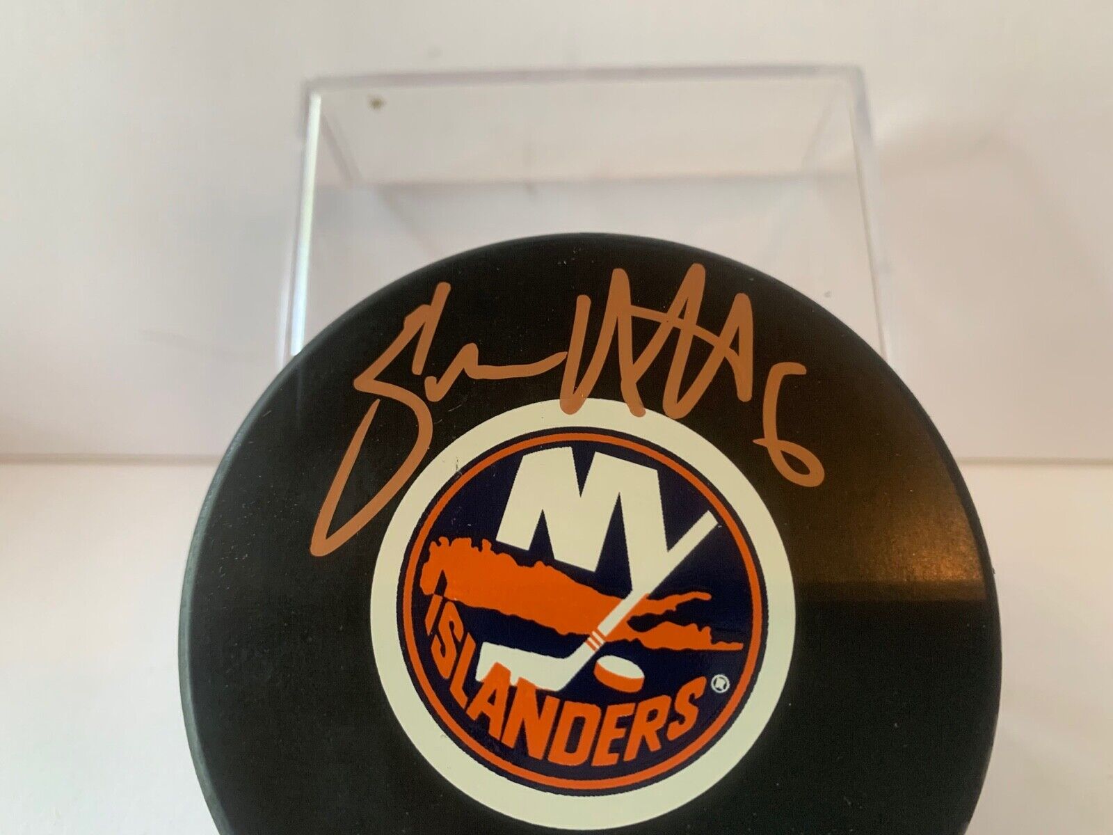 Sean Hill Autographed Official NHL Hockey Puck with New York Islanders Logo
