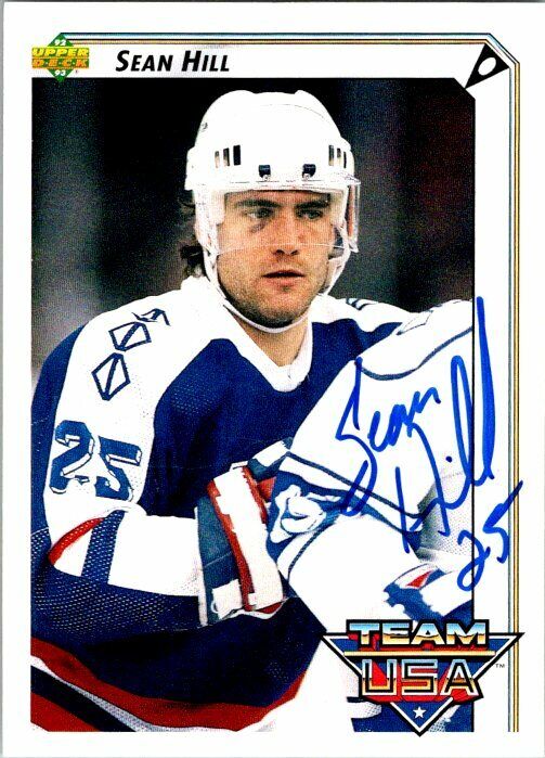Sean Hill Team USA Hand Signed 1992-93 UD Hockey Card 392 NM