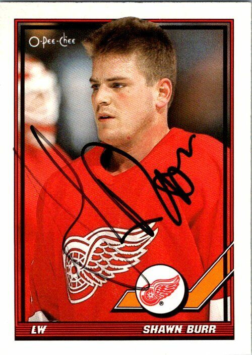 Shawn Burr Detroit Red Wings Hand Signed 1991-92 OPC Hockey Card 184 EX-NM
