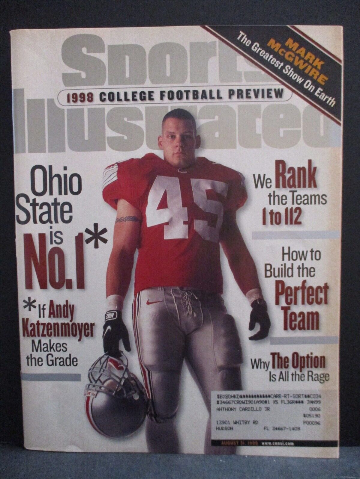 Sports Illustrated Magazine Aug 31 1998 Andy Katenmayer Cover Ship Label EX