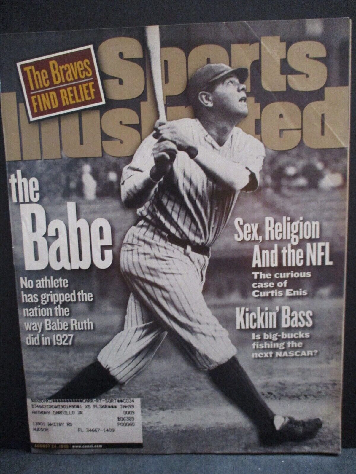 Sports Illustrated Magazine August 24 1998 Babe Ruth Yankees Ship Label Ex Cond.