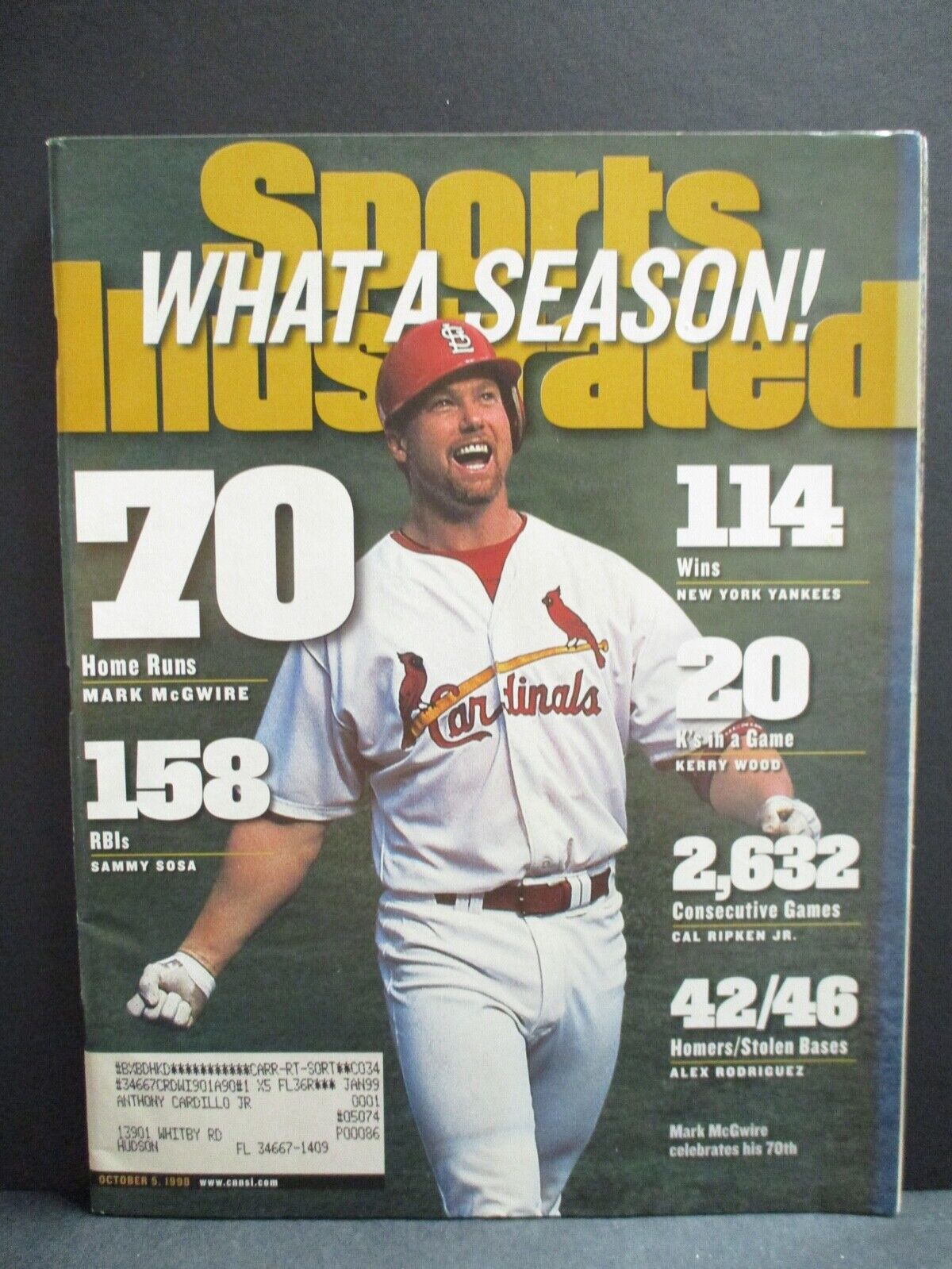 Sports Illustrated Magazine Oct 5 1998 Mark McGwire Cover Ship Label VG-EX