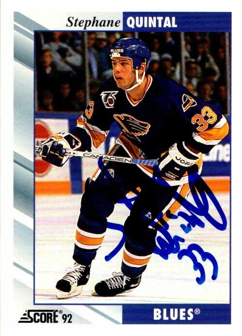 Stephane Quintal St. Louis Blues Hand Signed 1992-93 UD Hockey Card 242 NM