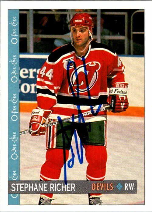 Stephane Richer New Jersey Devils Hand Signed 1992-93 OPC Hockey Card 76 NM-MT