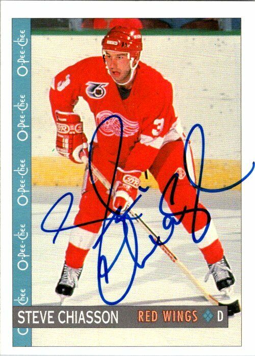 Steve Chiasson Detroit Red Wings Hand Signed 1992-93 OPC Hockey Card 160 NM-MT