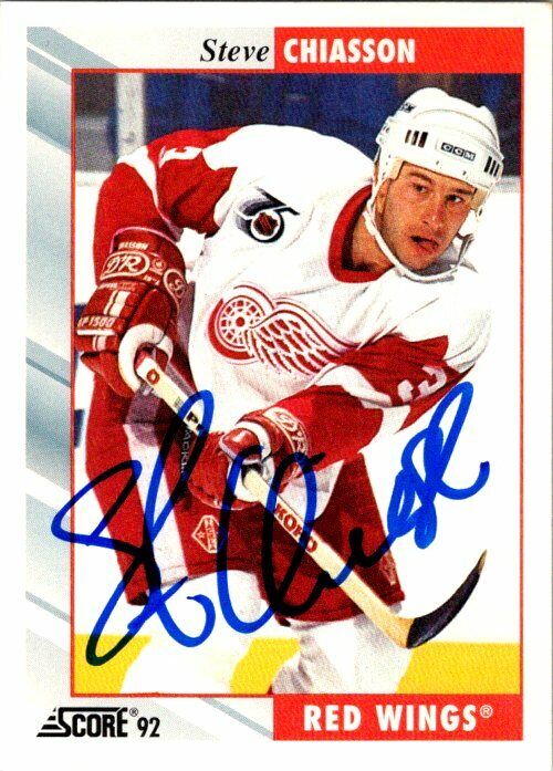 Steve Chiasson Detroit Red Wings Hand Signed 1992-93 Score Hockey Card 185