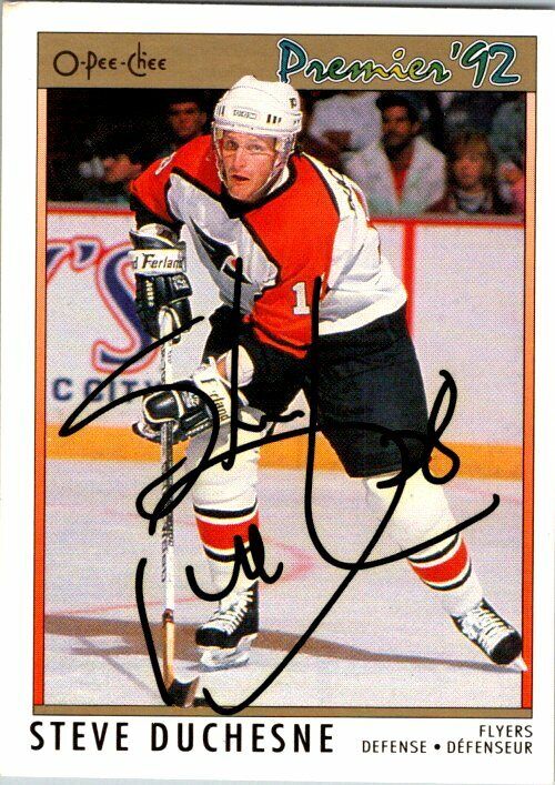 Steve Duchesne Philadelphia Flyers Hand Signed 1991-92 OPC Hockey Card 13 NM