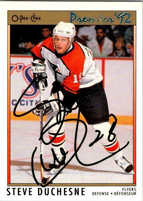 Steve Duchesne Philadelphia Flyers Hand Signed 1991-92 OPC Hockey Card 13 NM