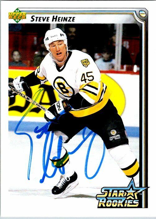 Steve Heinze Boston Bruins Hand Signed 1992 Upper Deck Hockey Card 400 NM