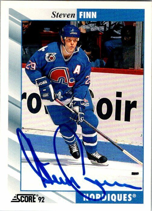 Steven Finn Quebec Nordiques Hand Signed 1992-93 Score Hockey Card 44 NM