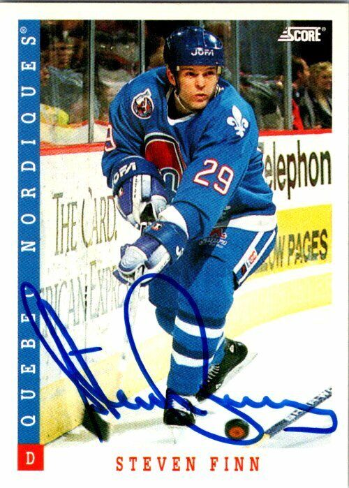 Steven Finn Quebec Nordiques Hand Signed 1993-94 Score Hockey Card 322 NM