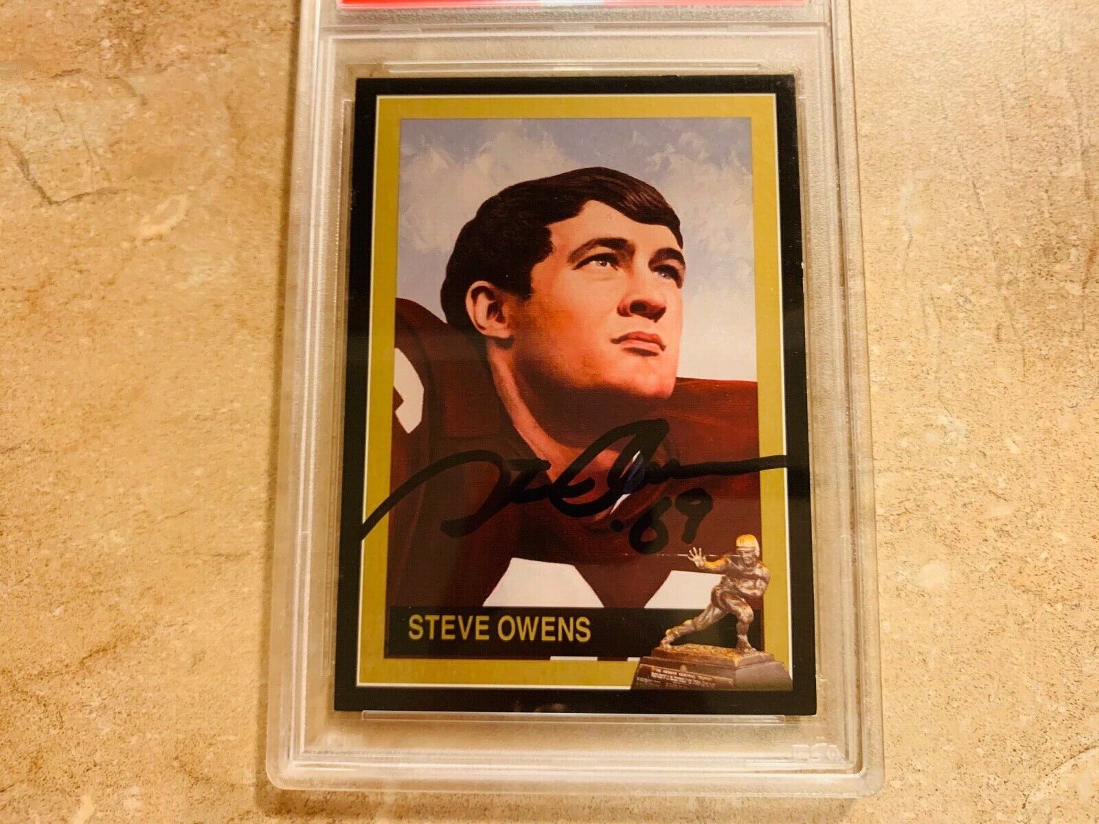 Steven Owens Autographed Heisman Collection Football Card PSA Slabbed Certified