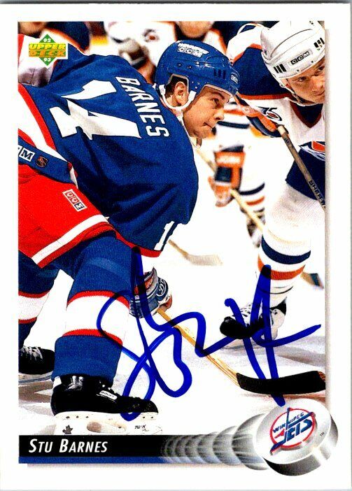 Stu Barnes Winnipeg Jets Hand Signed 1992-93 UD Hockey Card 426 NM