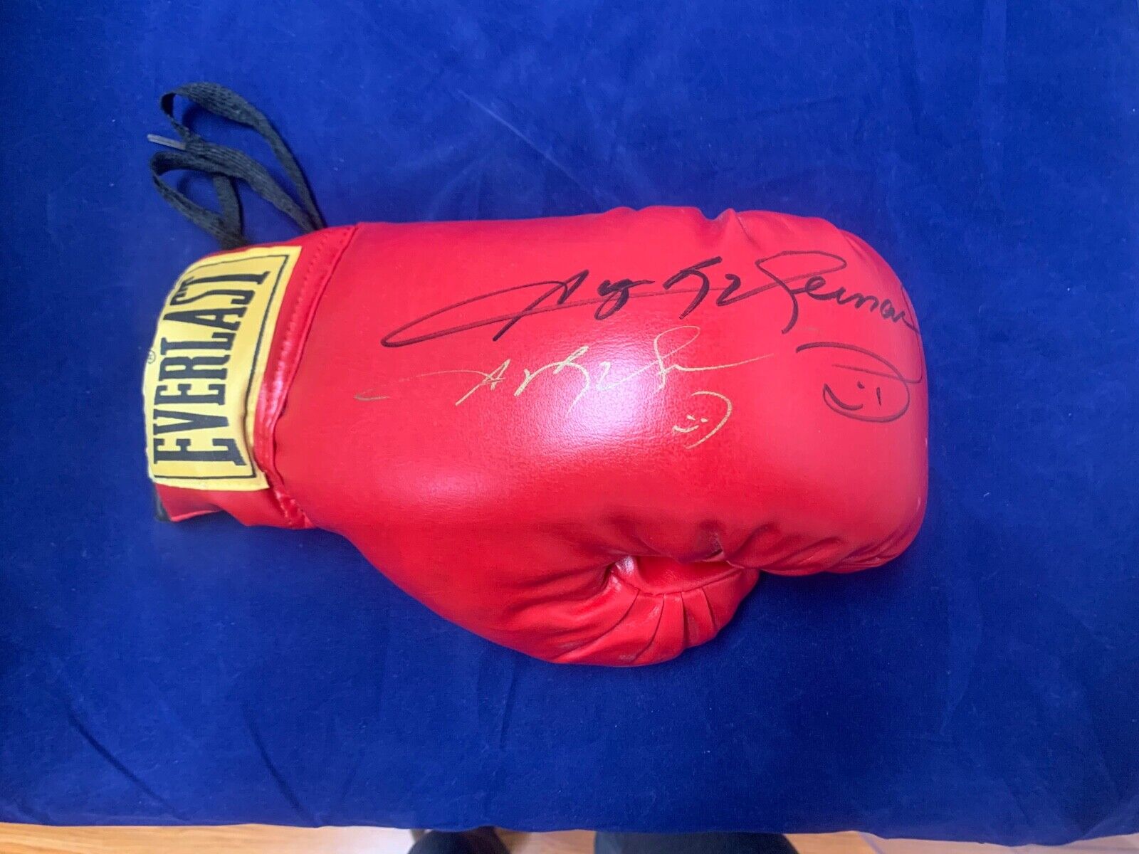 Sugar Ray Leonard Autographed Twice on Everlast Boxing Glove in Very Good Cond.