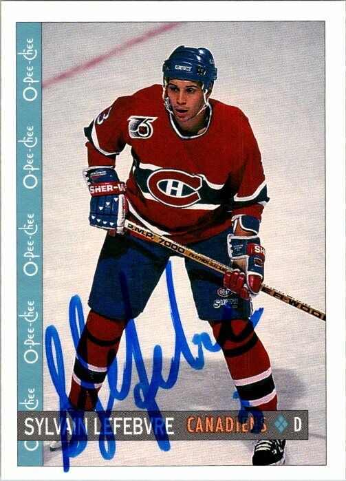 Sylvain Lefebvre Montreal Canadiens Hand Signed 1992-93 OPC Hockey Card 303 NM