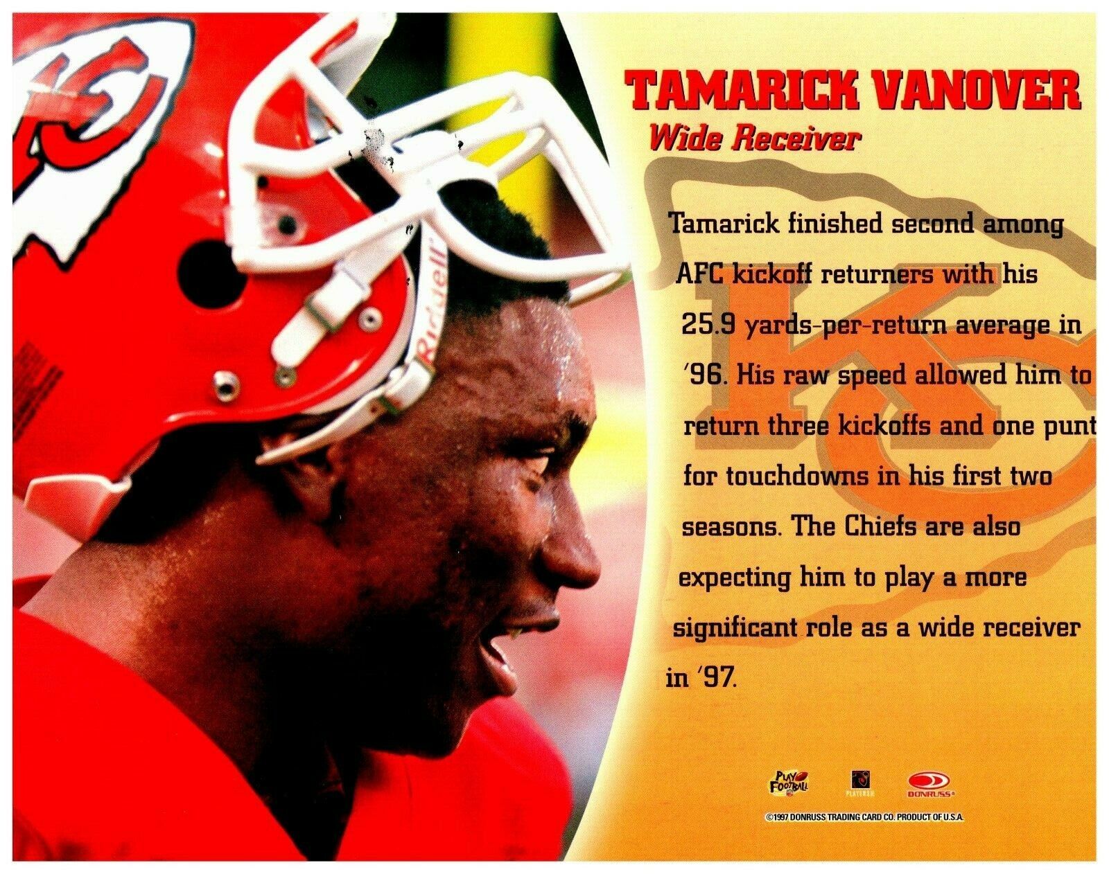 Tamarick Vanover Chiefs 97 Leaf Authentic Signature Autograph 8x10 Cardstock
