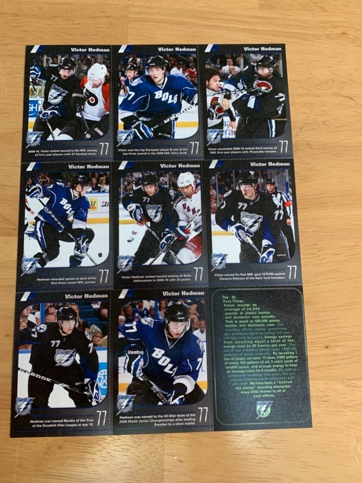 Tampa Bay Lightning Victor Hedman Uncut Cards Made out of Recycled Material SGA