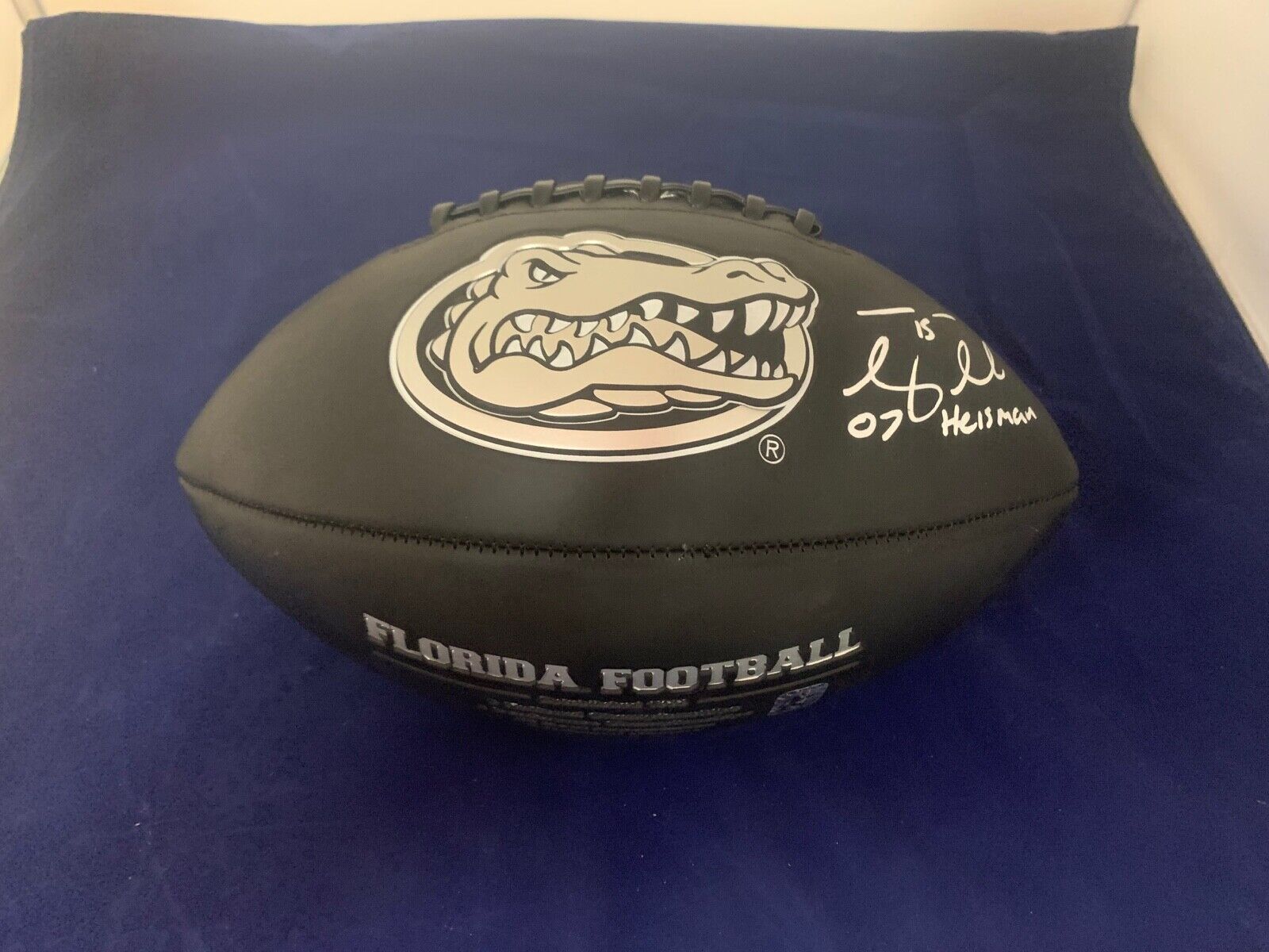 Tim Tebow Autographed Black Gators Leather Football T Bow Hologram and Script