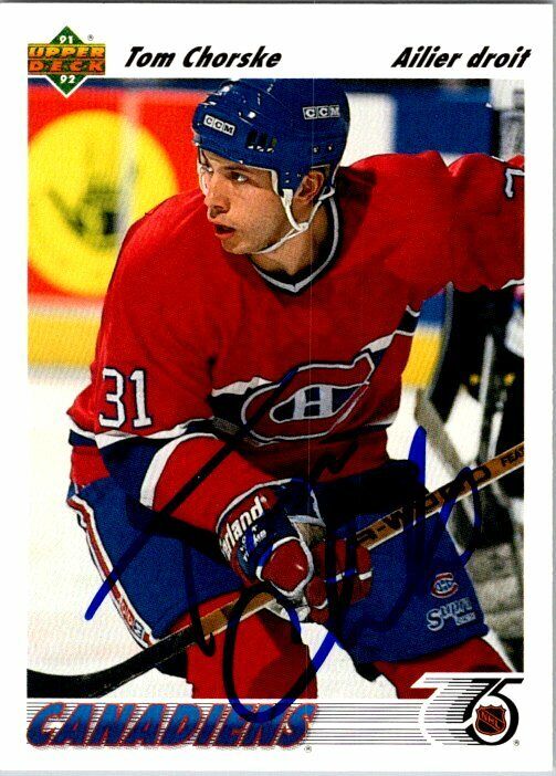 Tom Chorske Montreal Canadiens Hand Signed 1991-92 UD Hockey Card 427 NM-MT
