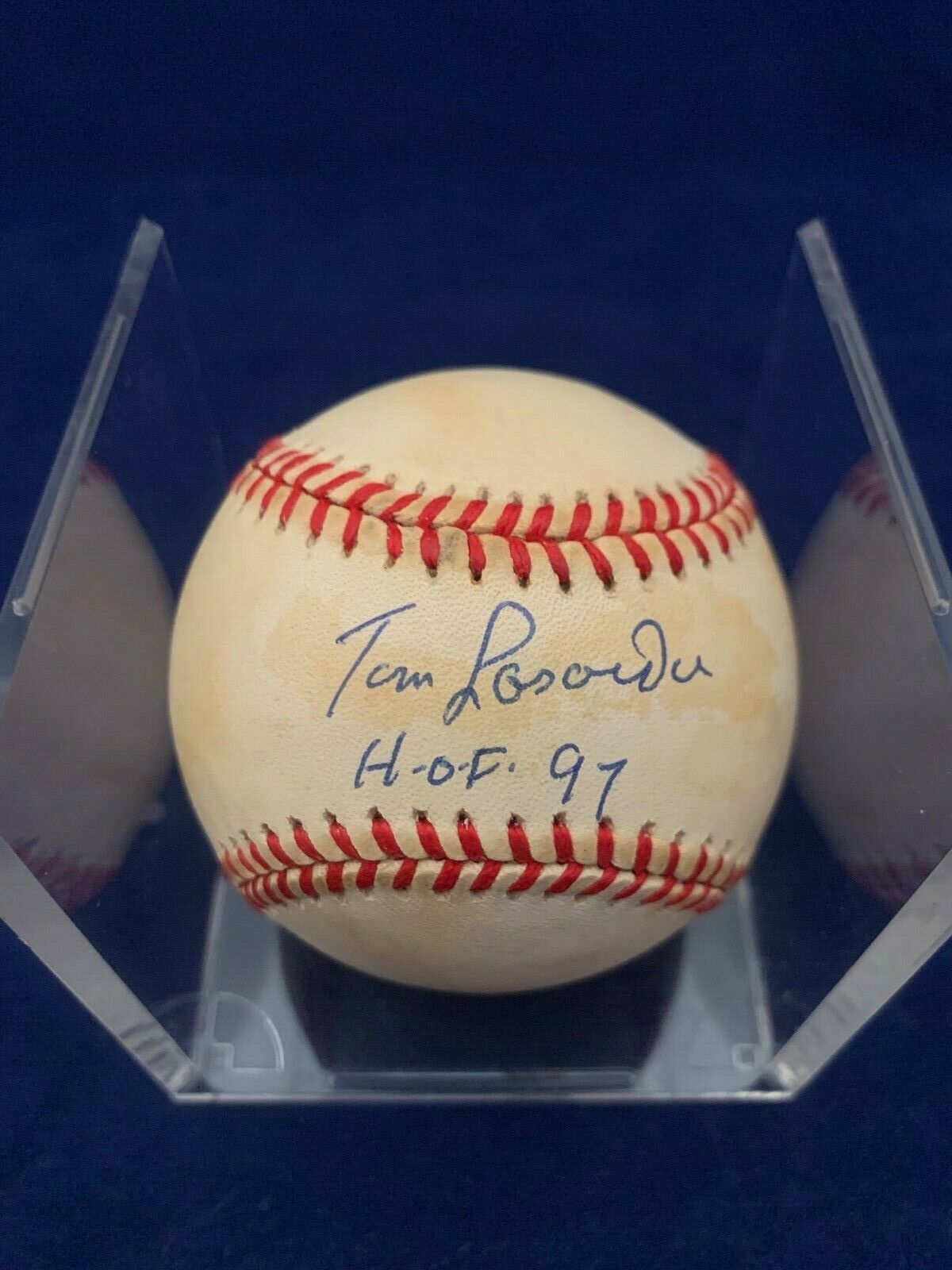 Tom Lasorda Older Autograph on Rawlings Baseball HOF 97 Inscription with JSA COA