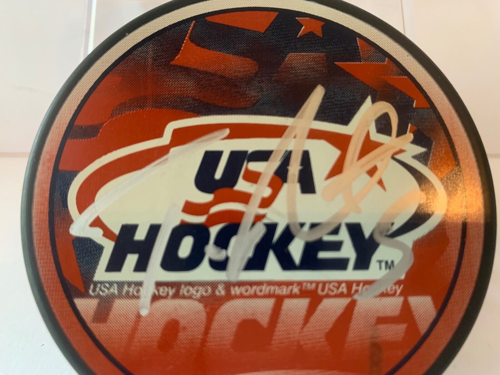 Tom Poti Autographed Official NHL Hockey Puck with Team USA Hockey Logo