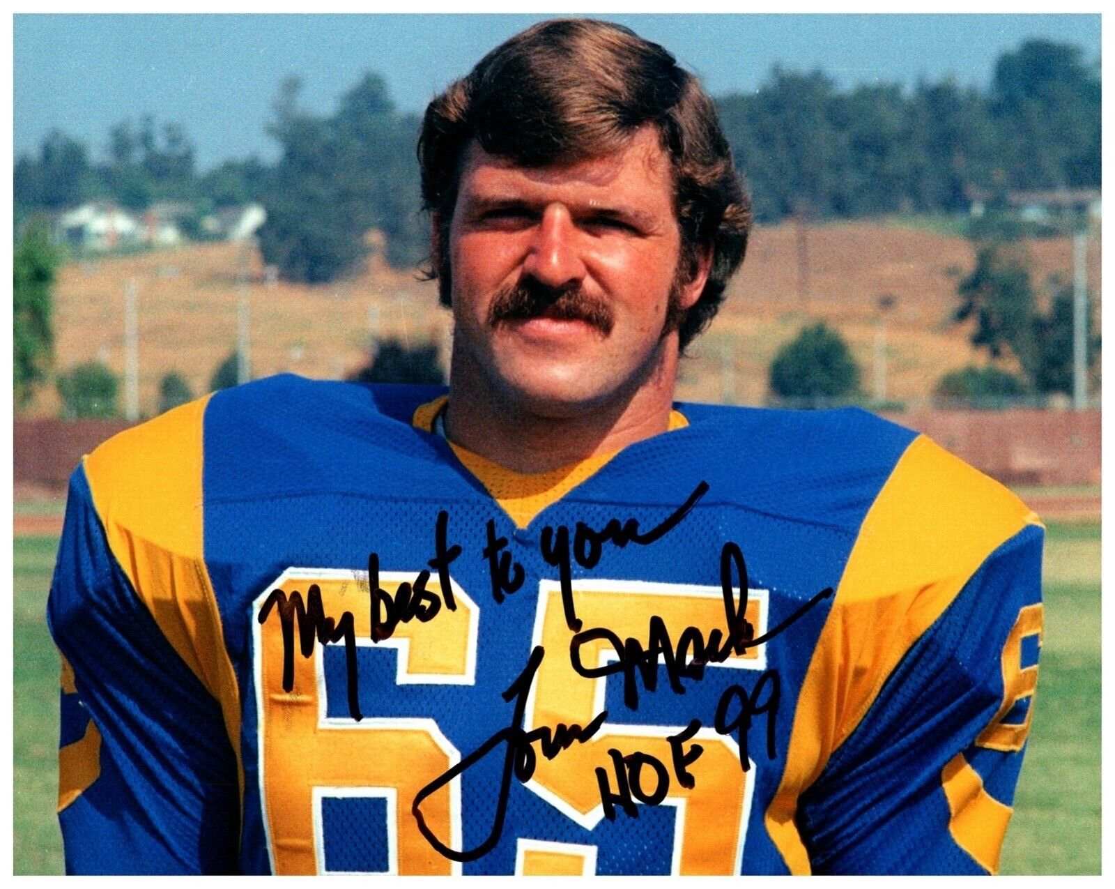 Tom Mack Los Angeles Rams Autographed Script HOF 99 8x10 NFL Sports Photo W/COA