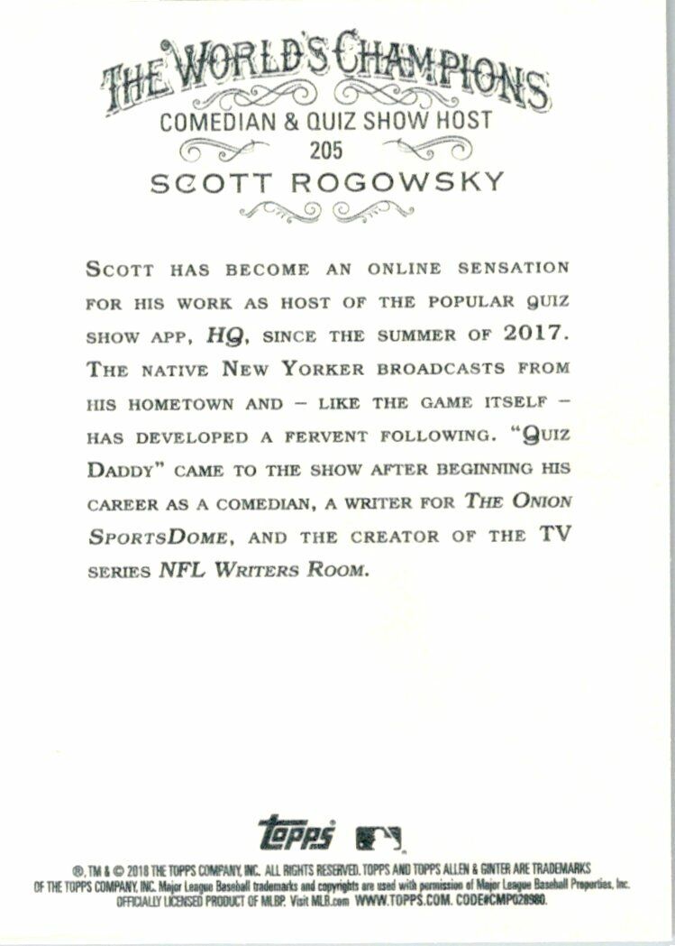 Topps Allen & Ginter Scott Rogowsky Autographed Card 2018